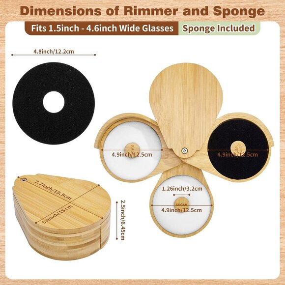 Tier Bar Glass Rimmer Bamboo Wood Sugar Salt Box with Sponge,Bartender Tool1 Set - Picture 10 of 14